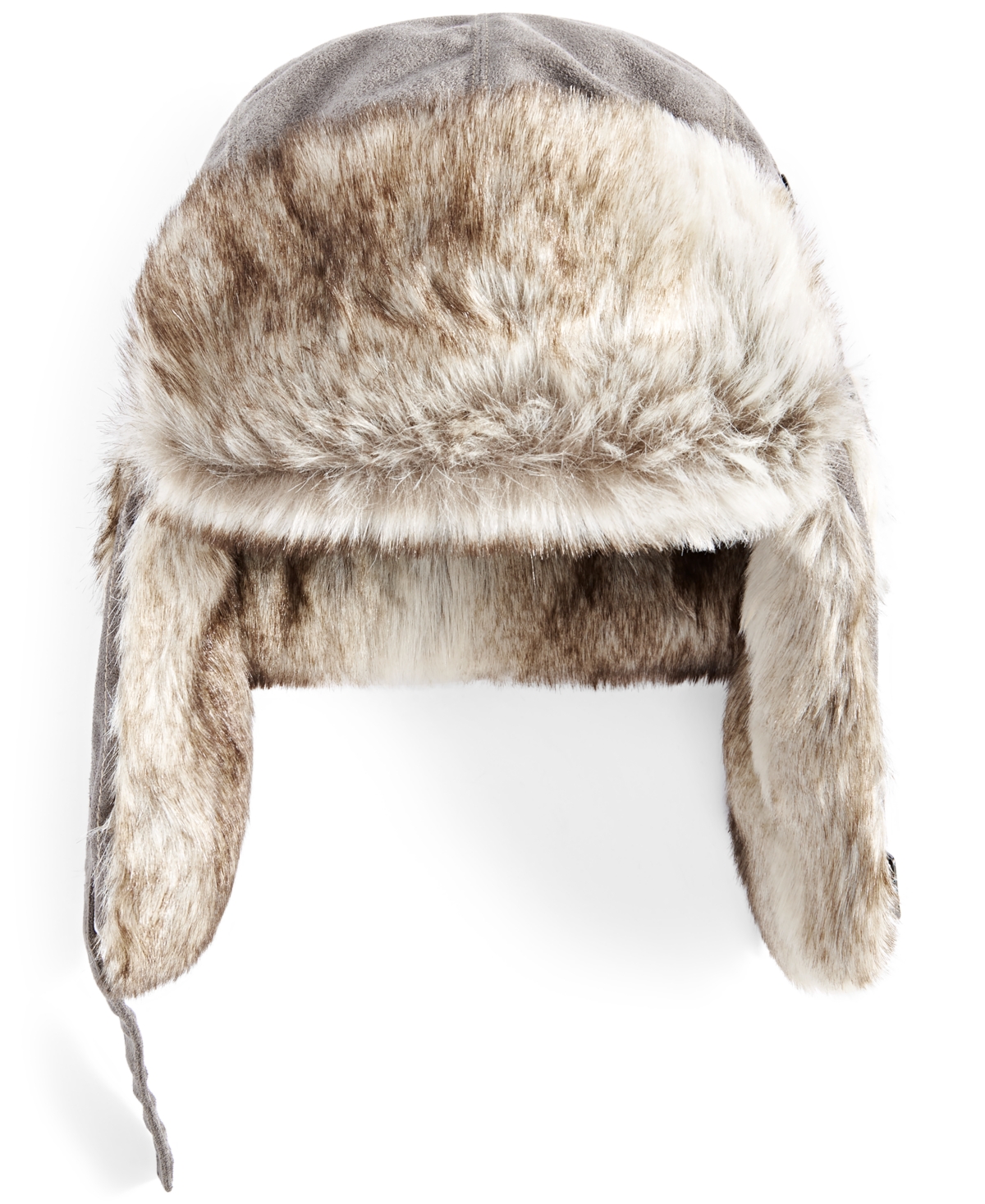 Men's Faux-Suede Trapper Hat with Faux-Fur Lining & Trim - Grey