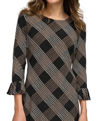 Women's Plaid 3/4-Sleeve Shift Dress 