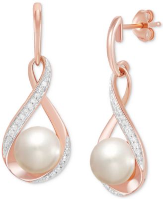 Cultured Freshwater Pearl (7mm) and Diamond (1/10 ct. t.w.) Drop Earrings in 14K Gold
