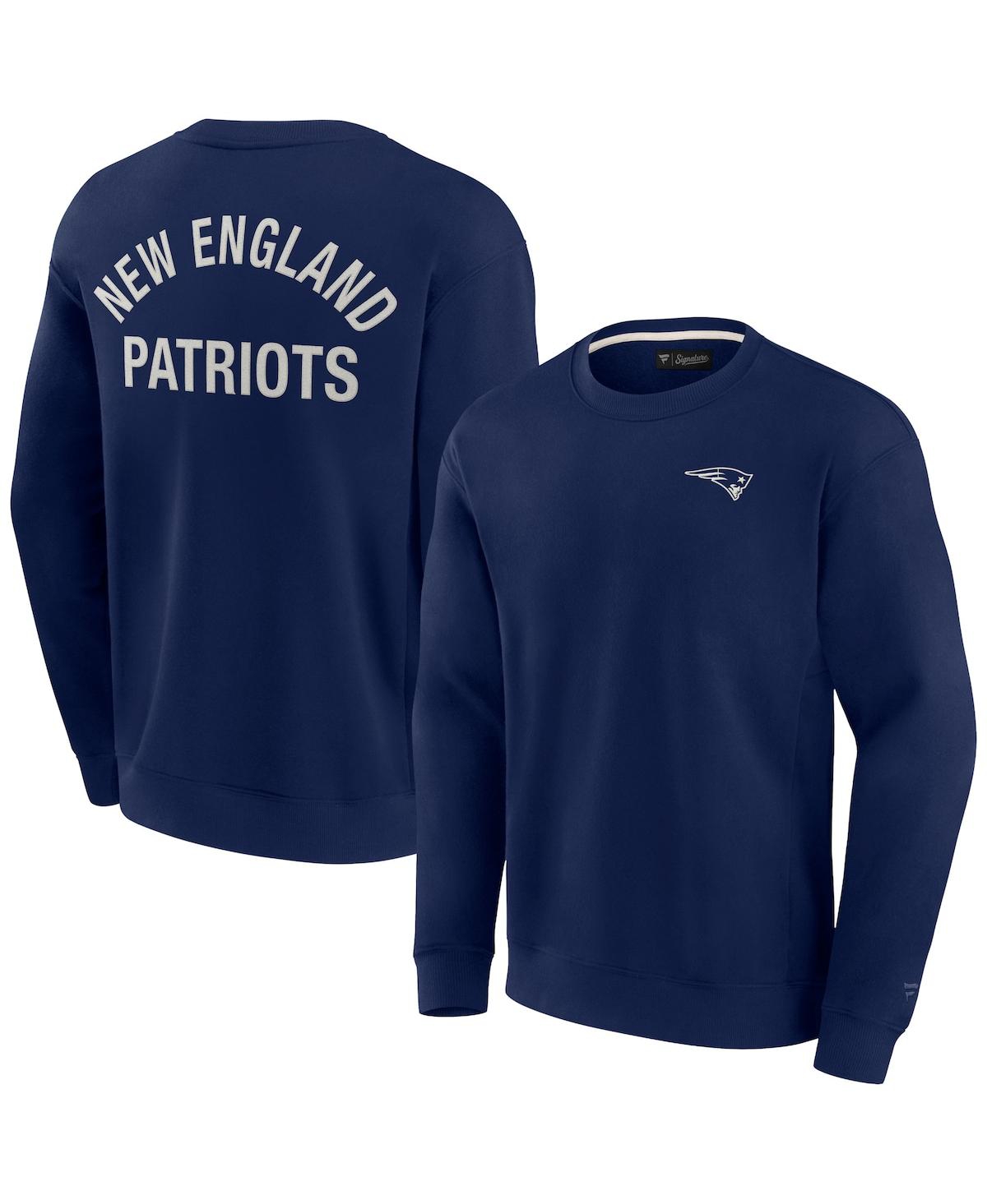 Shop Fanatics Signature Men's And Women's  Navy New England Patriots Super Soft Pullover Crew Sweatshirt