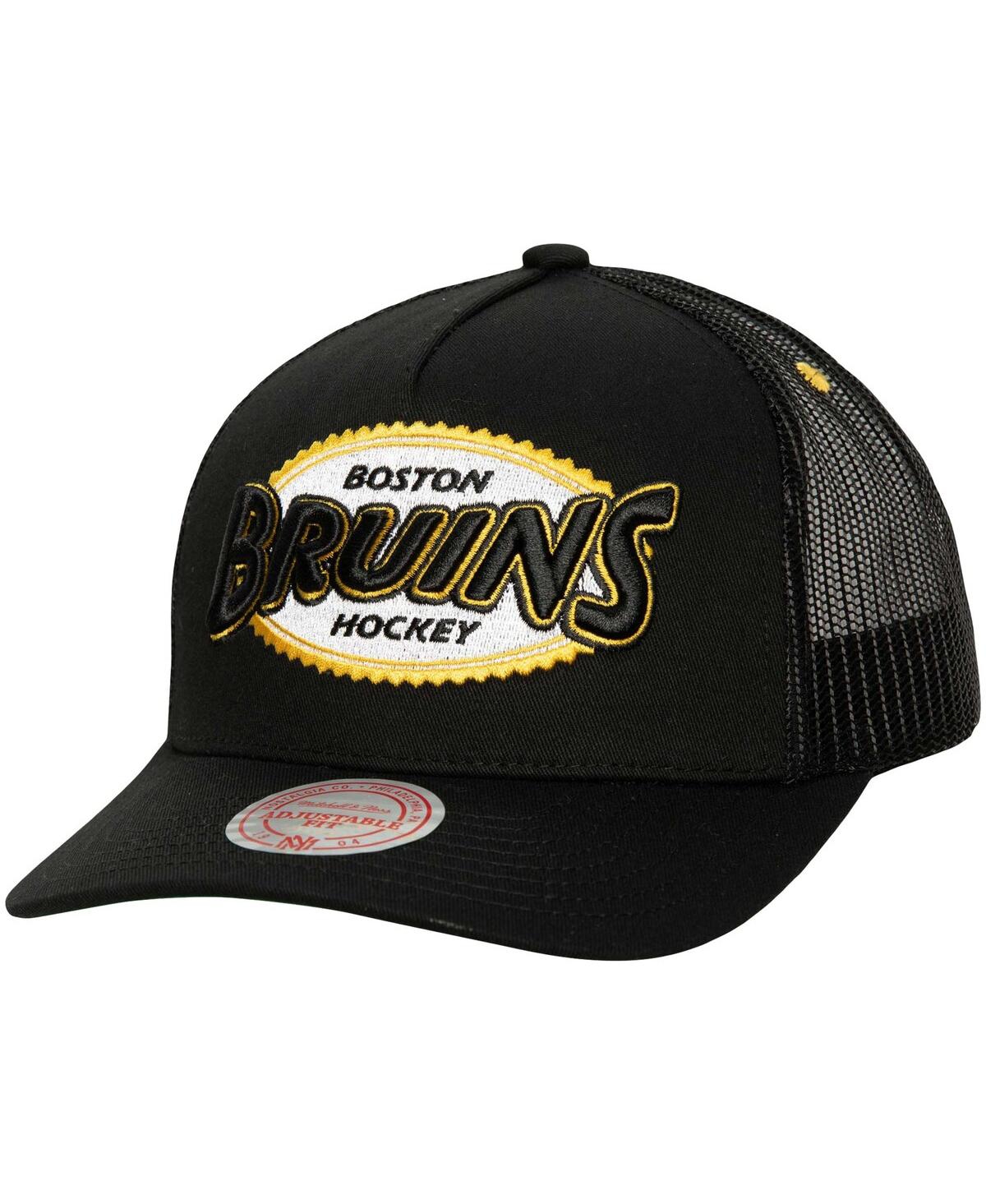 Mitchell & Ness Men's  Black Boston Bruins Team Seal Trucker Snapback Hat