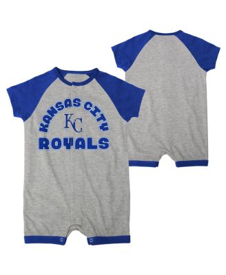 Newborn and Infant Boys and Girls Heather Gray Kansas City Royals Extra Base Hit Raglan Full-Snap Romper