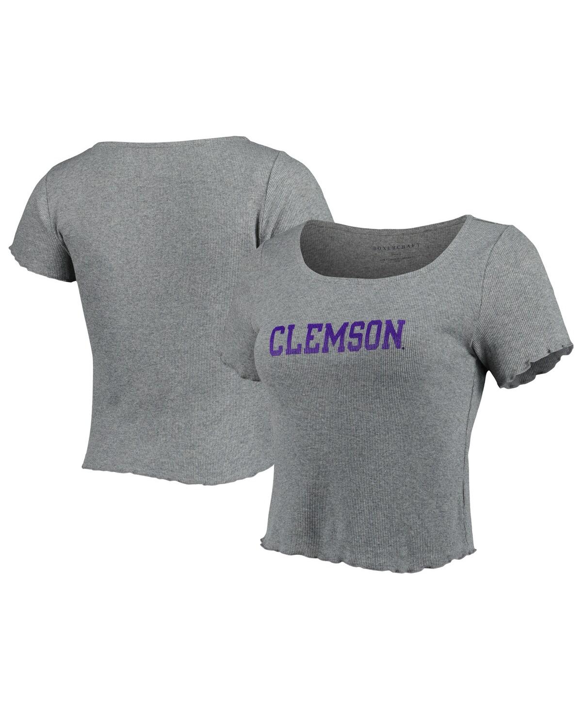 Women'sClemson Tigers Baby Rib Lettuce-Edge Trim T-shirt - Gray
