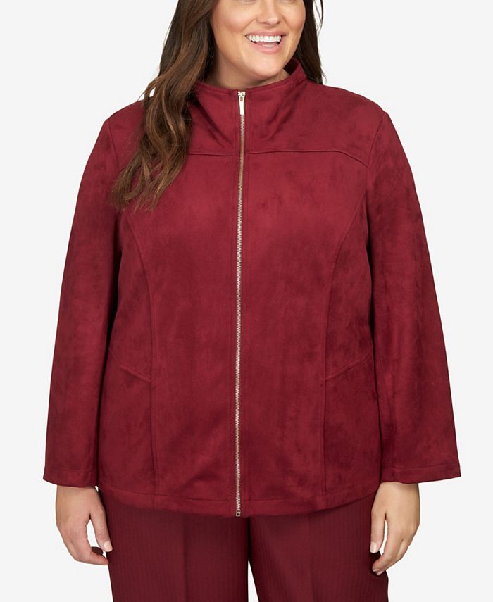 Alfred Dunner Plus Size Mulberry Street Paneled Suede Zip Up
