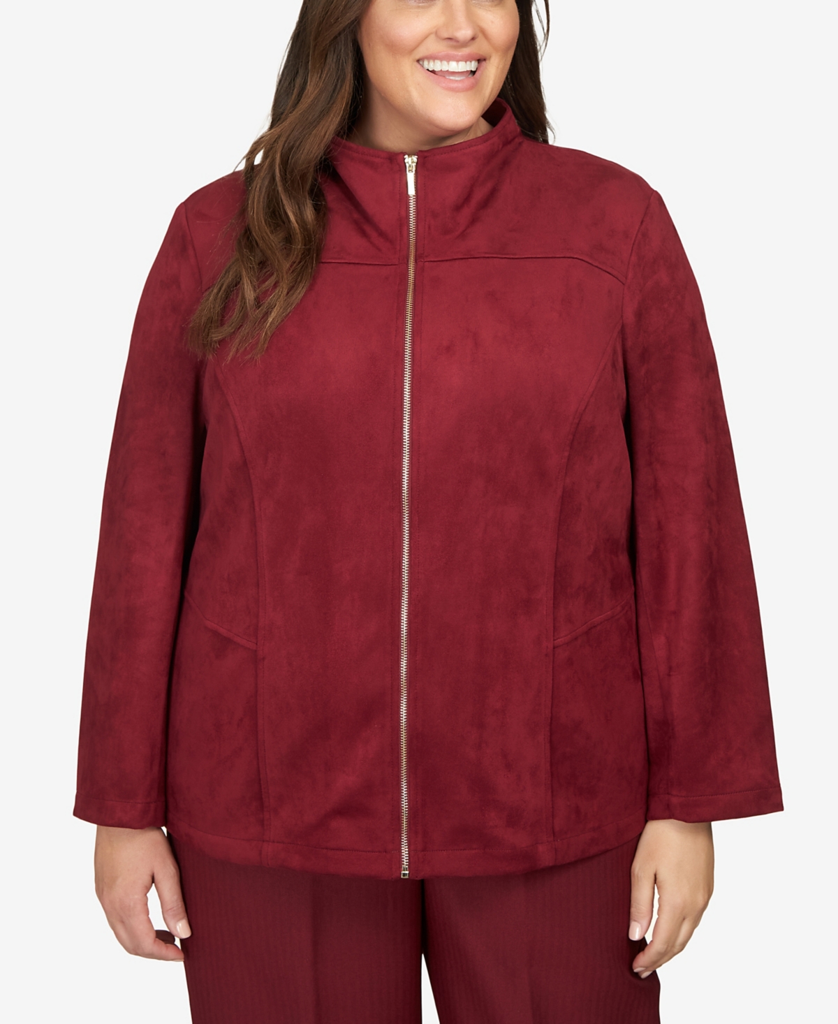 Alfred Dunner Plus Size Mulberry Street Paneled Suede Zip Up Jacket