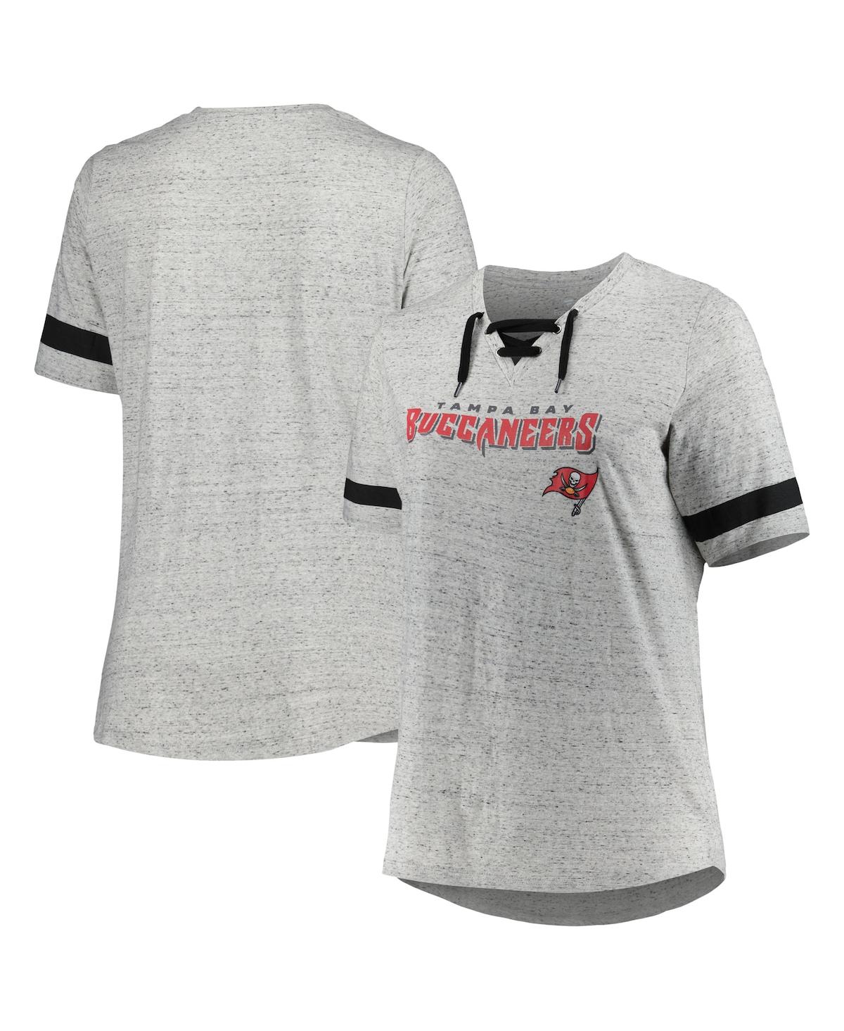 Fanatics Women's Heather Gray Tampa Bay Buccaneers Plus Size Lace-up V-neck T-shirt In Heather Gray