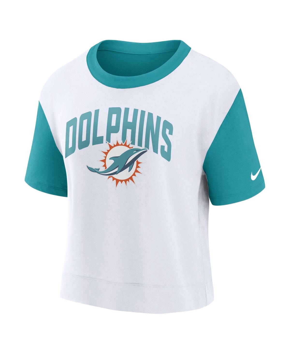 Nike Women's Cream/aqua Miami Dolphins Wordmark Tri-blend T-shirt In Aqua,white