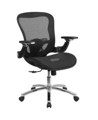 thumbnail image 2 of EMMA + OLIVER Ergonomic Drafting Chair – Mesh Back, LeatherSoft Seat, Flip-Up Arms & Foot Ring 2 of 13