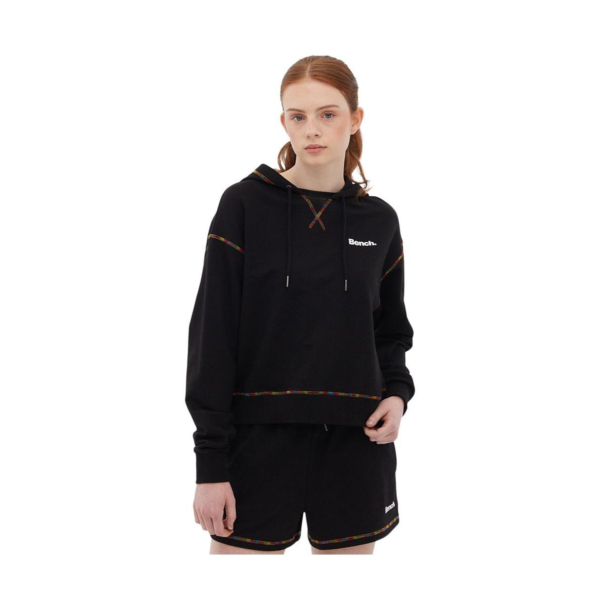 Bench Dna French Terry Cropped Hoodie With Multi Colour Stitch In Black