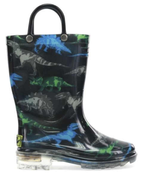 Ботинки Western Chief Dinosaur Friends Lighted Rain Boot для мальчиков, цвет: Чёрный