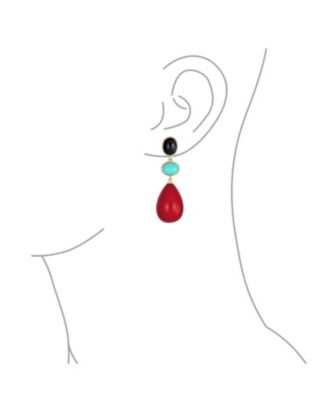 Unique Geometric dangling Teardrop Ball Teardrop Multi Shape Oval & 3 Multi-Tier Natural Gemstone Party Dangling Earrings for Women in 14K Yellow Gold Plated