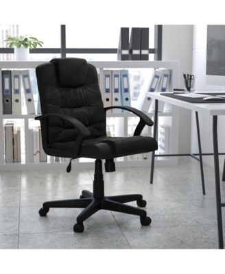 Mid-Back Leather Ripple And Accent Stitch Upholstered Swivel Task Office Chair With Arms