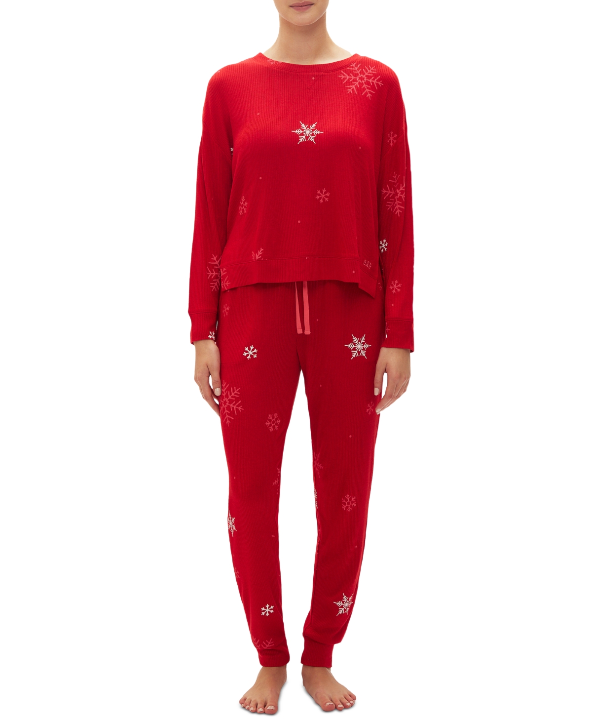 Gap Body Women's 2-pc. Packaged Long-sleeve Jogger Pajamas Set In Modern Red Snowflake