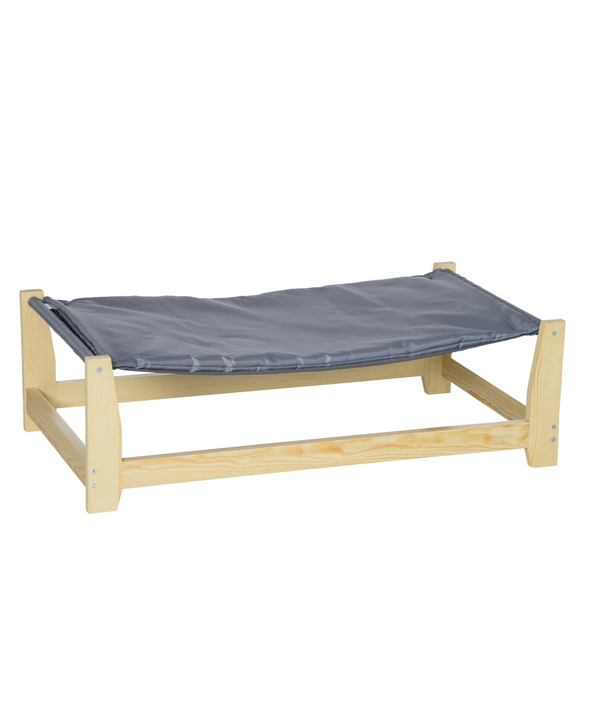 Raised Pet Bed Wooden Frame Dog Cot with Washable Cushion for Small Medium Sized Dogs Indoor Outdoor, 35.5" x 20" x 11" - Grey