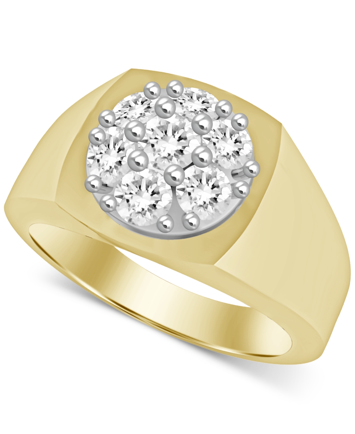 Macy's Men's Diamond Cluster Polished Ring (1 Ct. T.w.) In 14k Gold In Yellow Gold