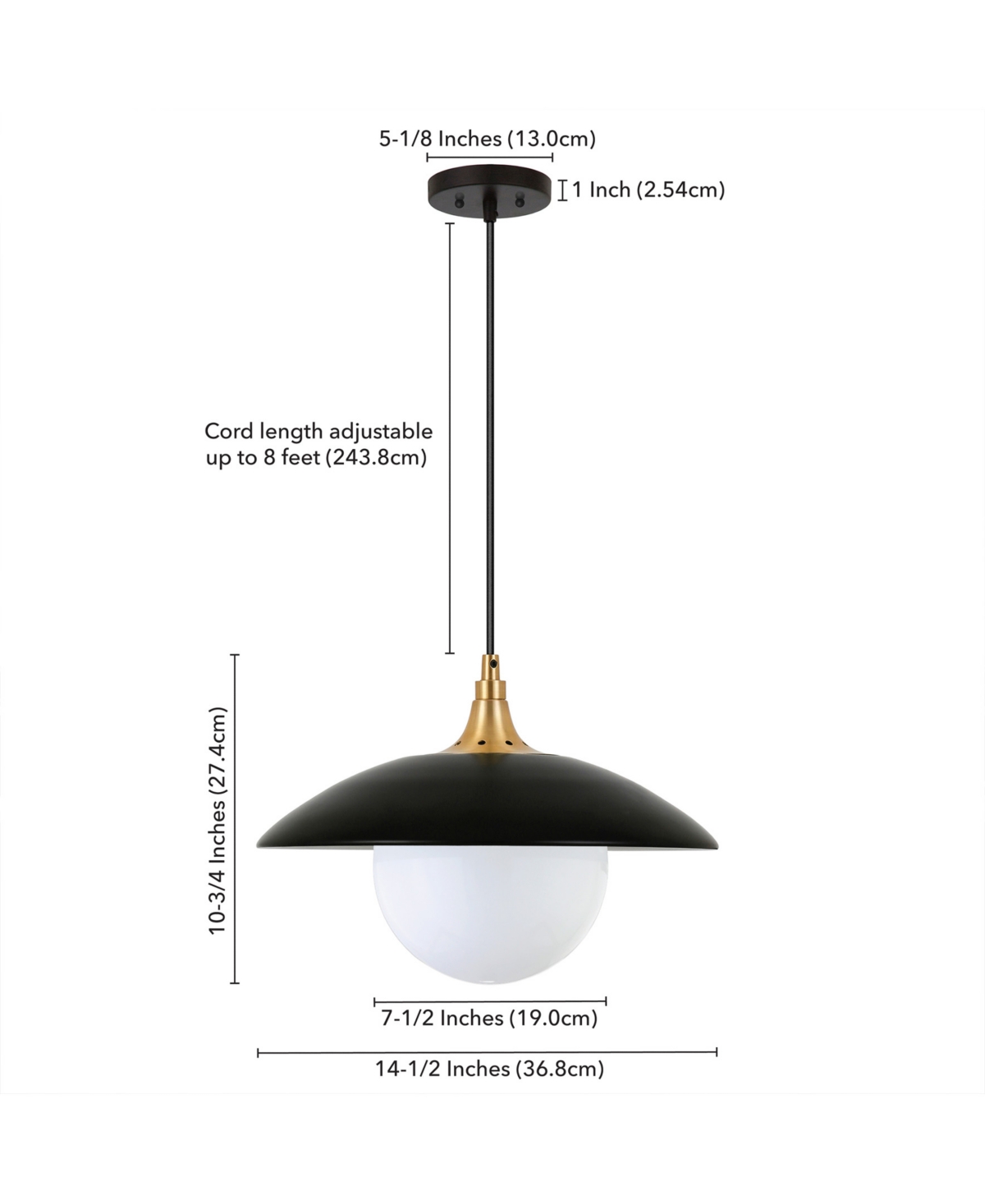 Hudson & Canal Alvia Wide Pendant with Metal, Glass Shade - Brass