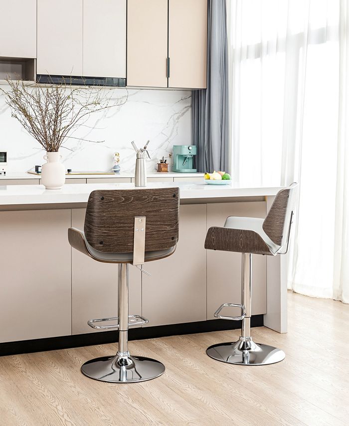 Glitzhome Set of 2 MidCentury Modern Adjustable Height Swivel Bar