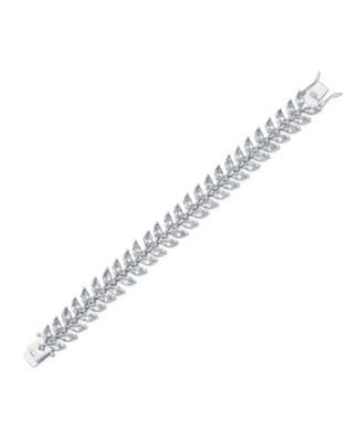 Cubic Zirconia 2 Row Marquise Shape CZ 40 CTW Clear Wide Statement Leaf Tennis Bracelet 7.25 Inch