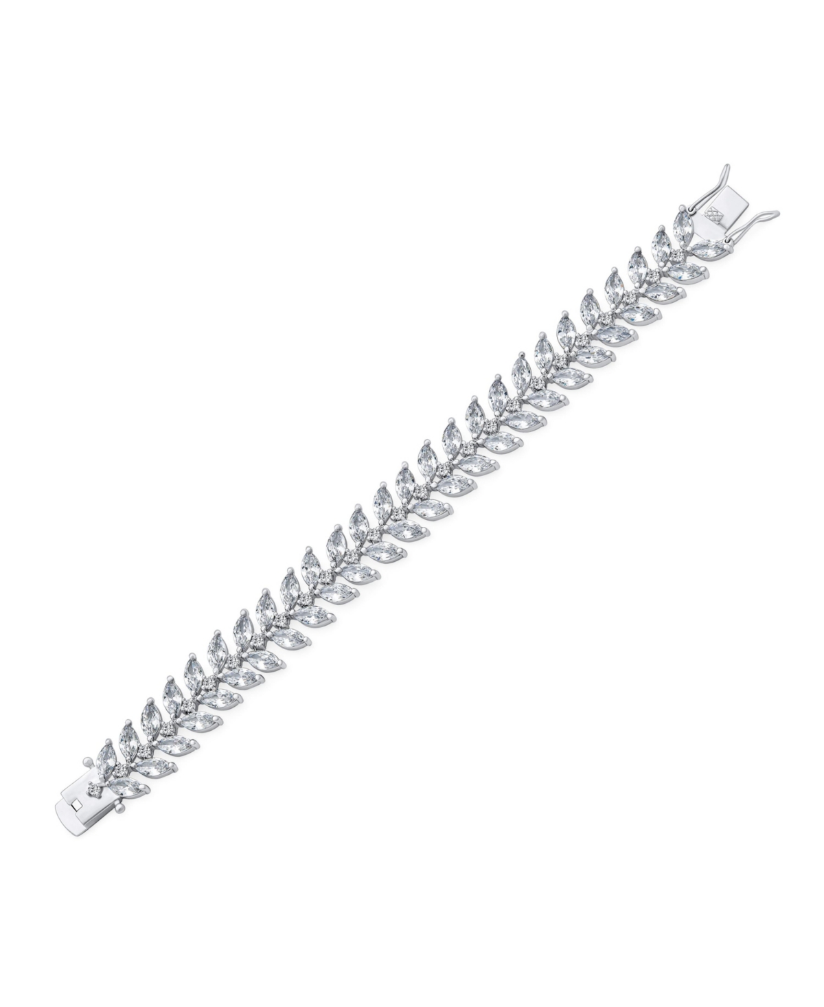 Bling Jewelry Cubic Zirconia 2 Row Marquise Shape Cz 40 Ctw Clear Wide Statement Leaf Tennis Bracelet For Women