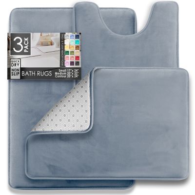 Ultra-Soft Plush Memory Foam Non-Slip Bath Rug Set with Tiled Design, 3-Piece
