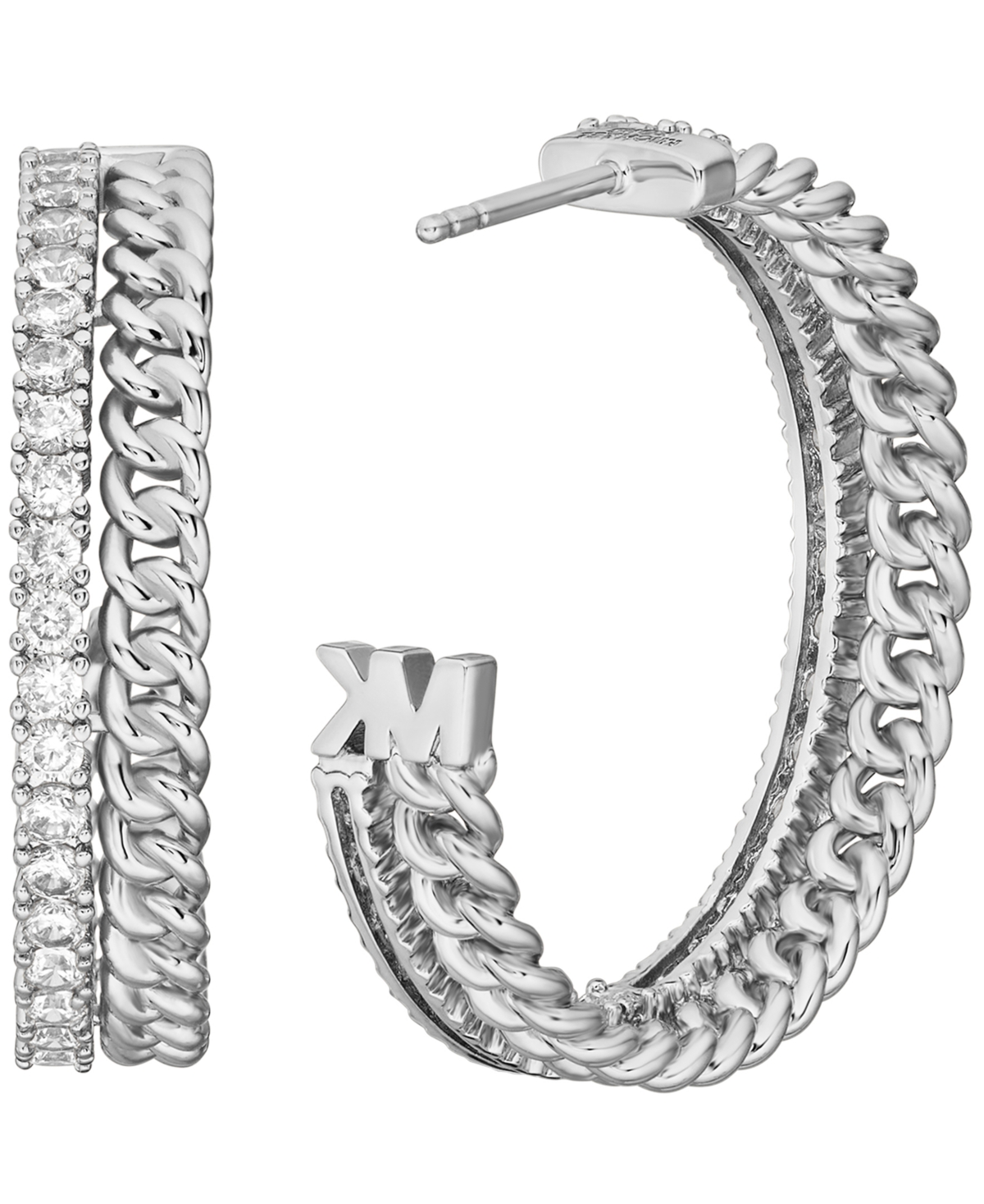 Michael Kors 14k Gold Plated Chain Hoop Earrings In Silver