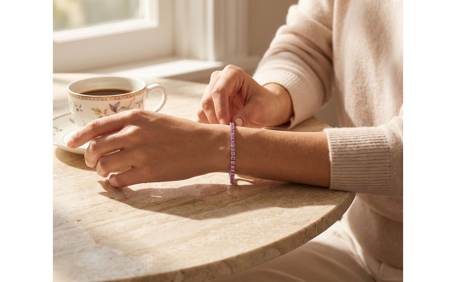 Classic 12CTW Round CZ Basket Set Blue Tennis Bracelet Silver Plated 7.5"