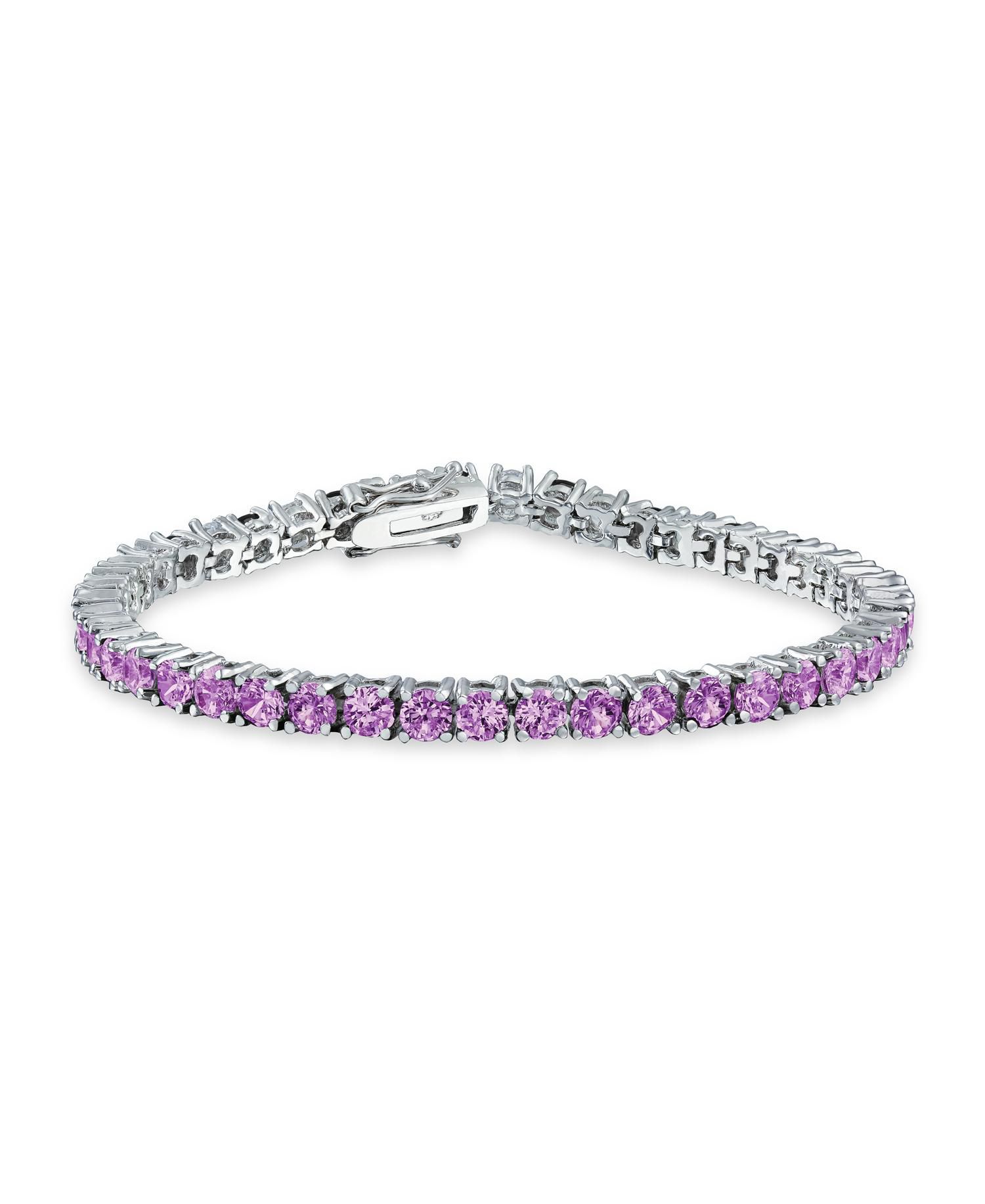 Classic 12CTW Round CZ Basket Set Blue Tennis Bracelet Silver Plated 7.5"