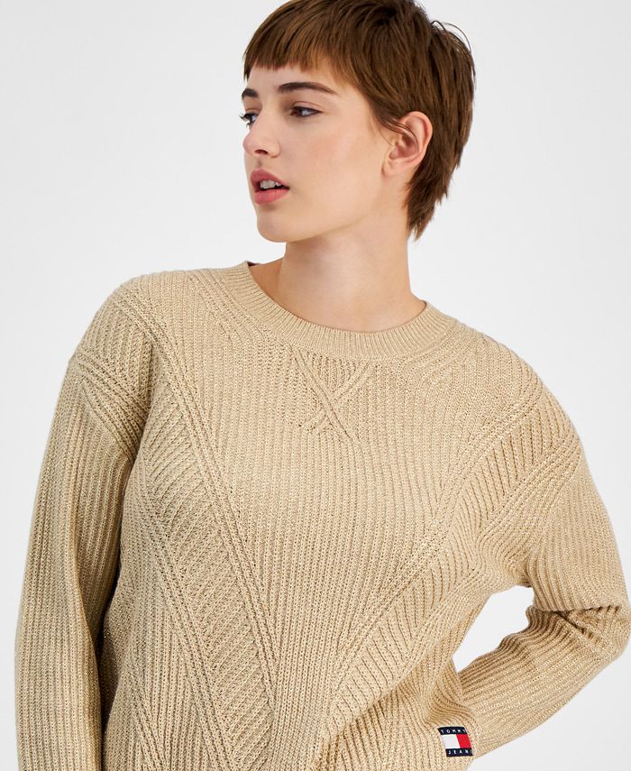 Tommy Jeans Women's Metallic-Knit Crewneck Sweater - Macy's