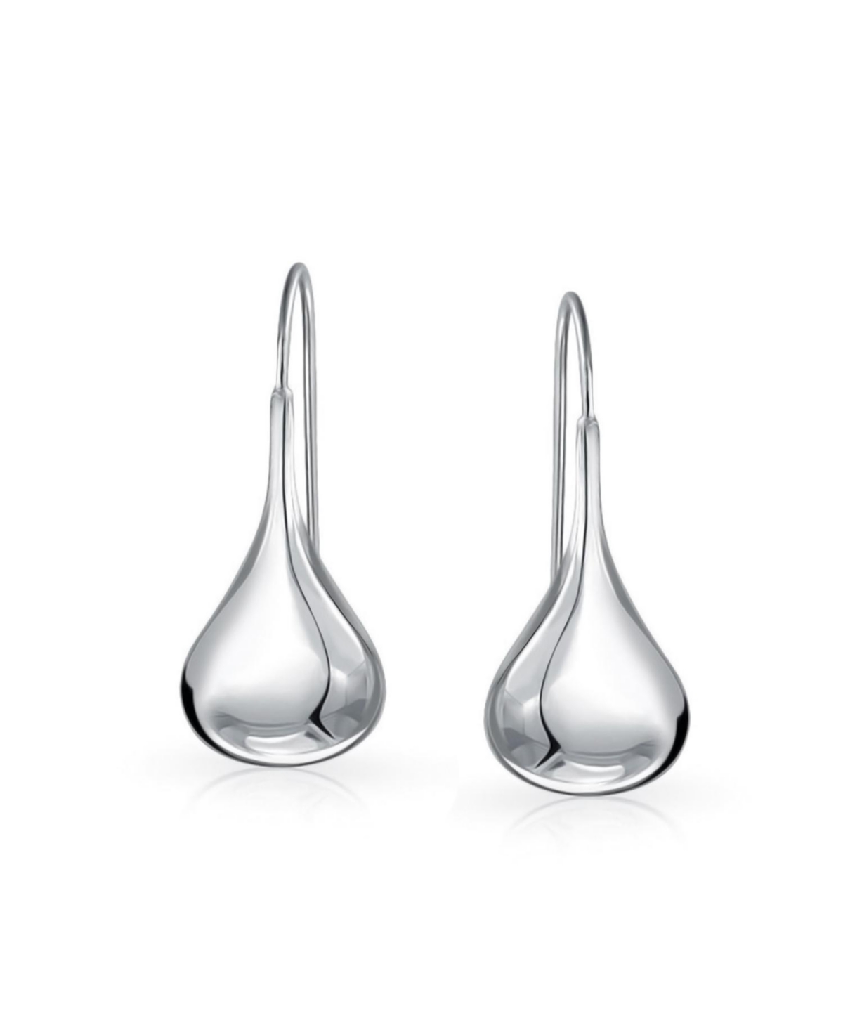 Bling Jewelry Simple Plain Puffed Teardrop Pear Shaped Rain Drop Earrings Fishhook Threader Polish Sterling Silver Inch