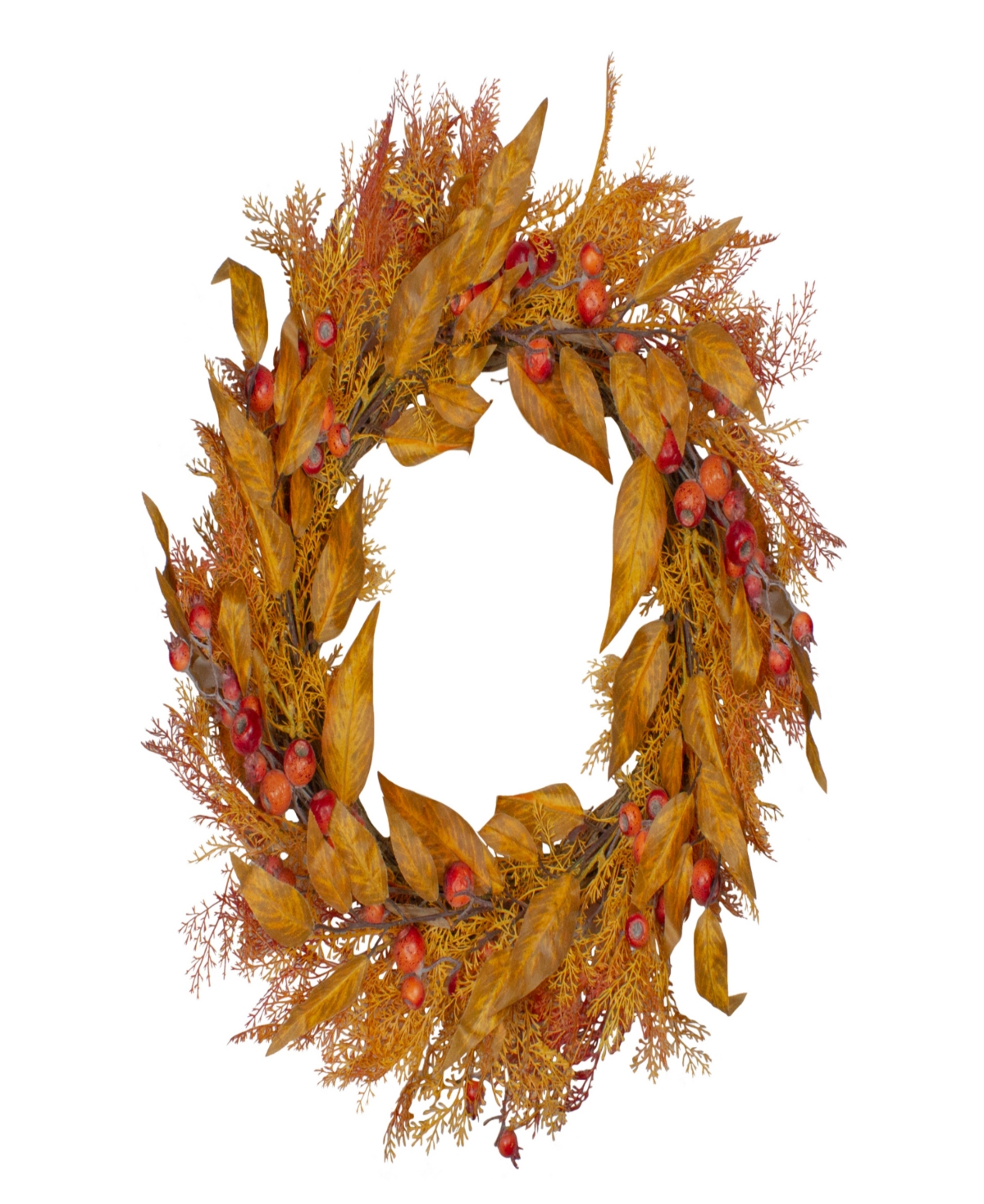 Yellow and Orange Berry and Leaves Fall Harvest Artificial Wreath - 24" Unlit - Yellow