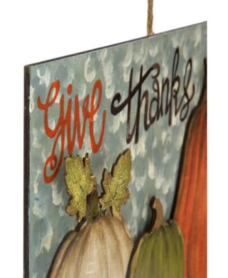 16.5" Give Thanks Fall Harvest Pumpkin Wall Sign