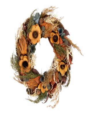 Northlight Sunflower and Straw Artificial Fall Harvest Wreath 12" Unlit ...