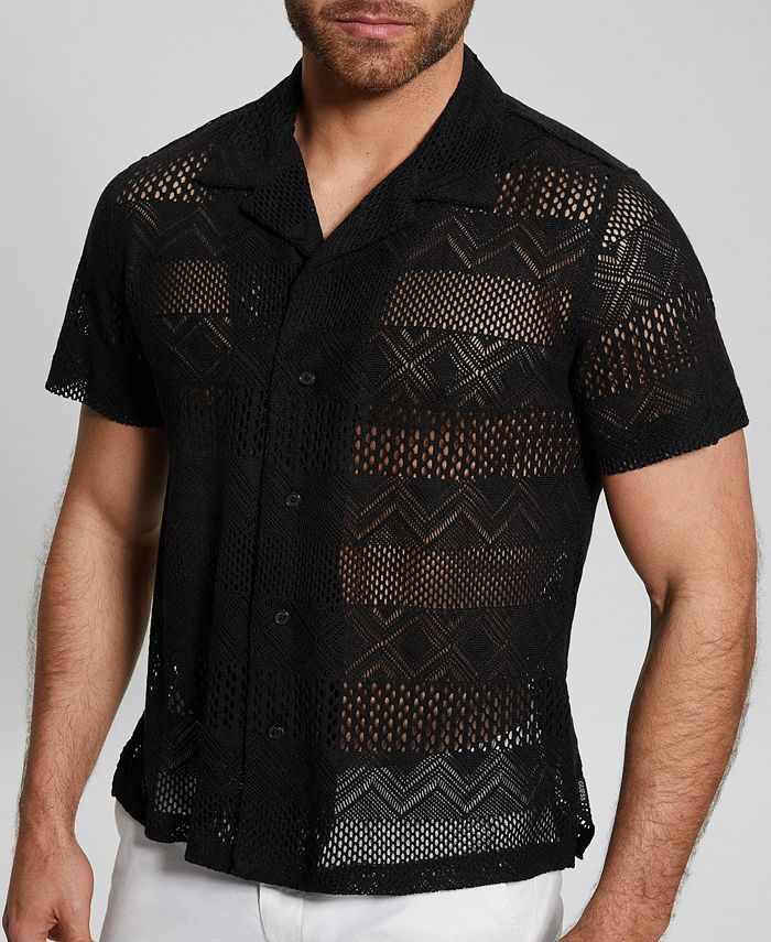 GUESS Men's ShortSleeve Geometric CrochetKnit Shirt Macy's