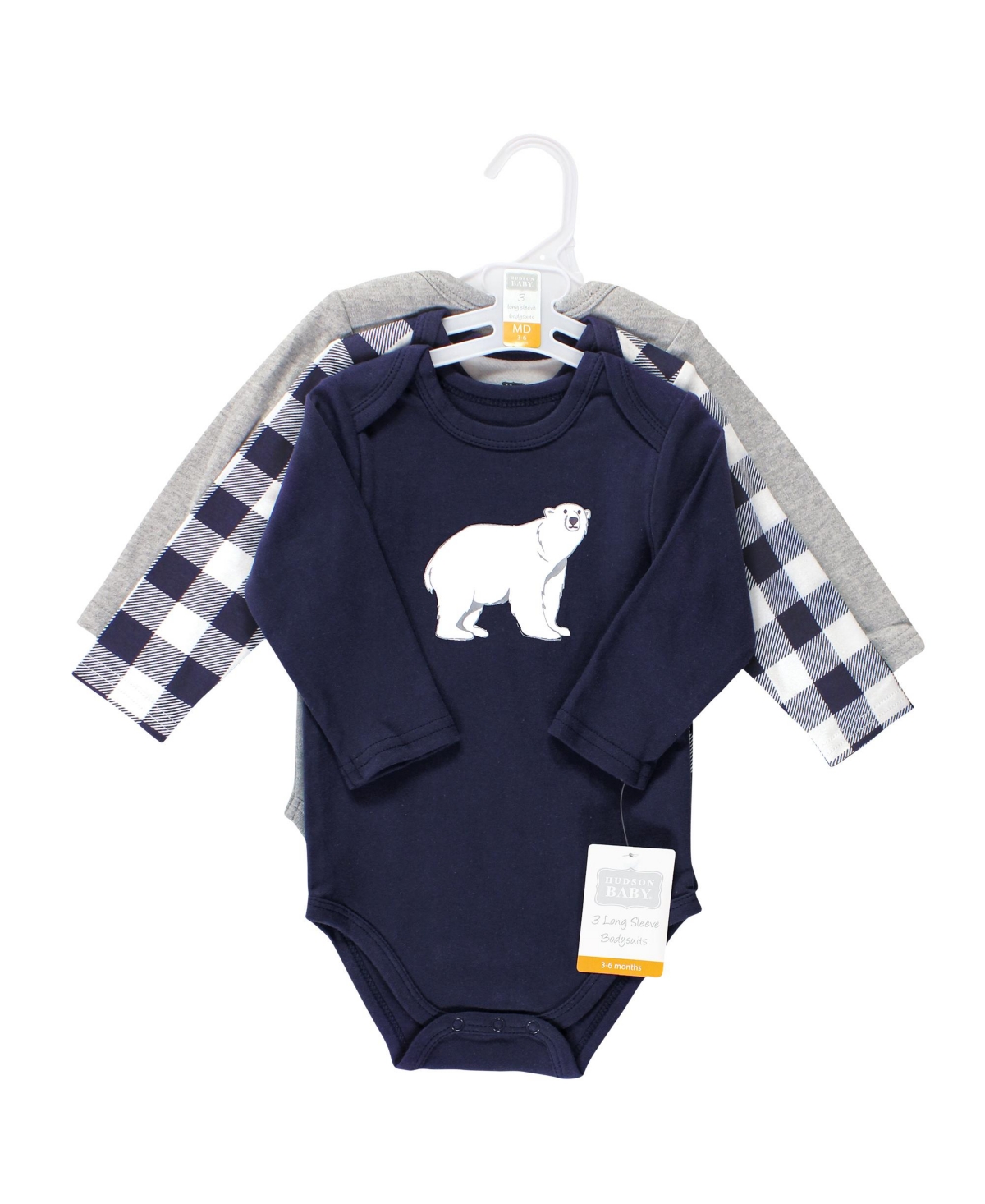 Hudson Baby Baby Boys Cotton Long-Sleeve Bodysuits, 3-Pack - Polar bear