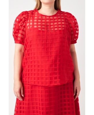 Plus Size Plaid See Through Top