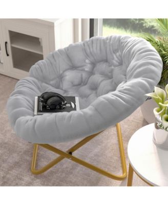 1 Count With Cozy Faux Fur Cushion And Metal Frame For Dorms, Bedrooms, Apartments And More - Ersa Oversize Folding Saucer Chair