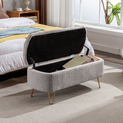 Streamdale Gold Ottoman Bench with Faux Fur