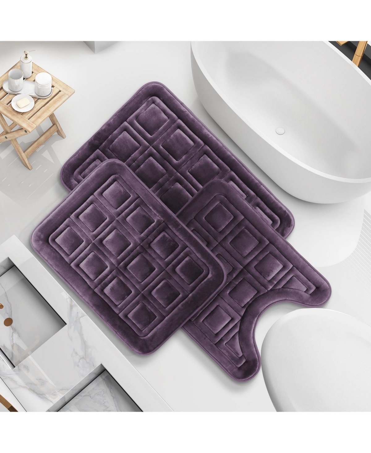 Ultra Soft Non-Slip Plush Memory Foam Bath Rug - Small, Large & Contour - Waffle Design