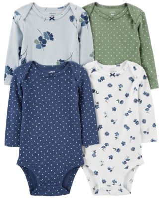 Baby Girls Long Sleeve Bodysuits, Pack of 4