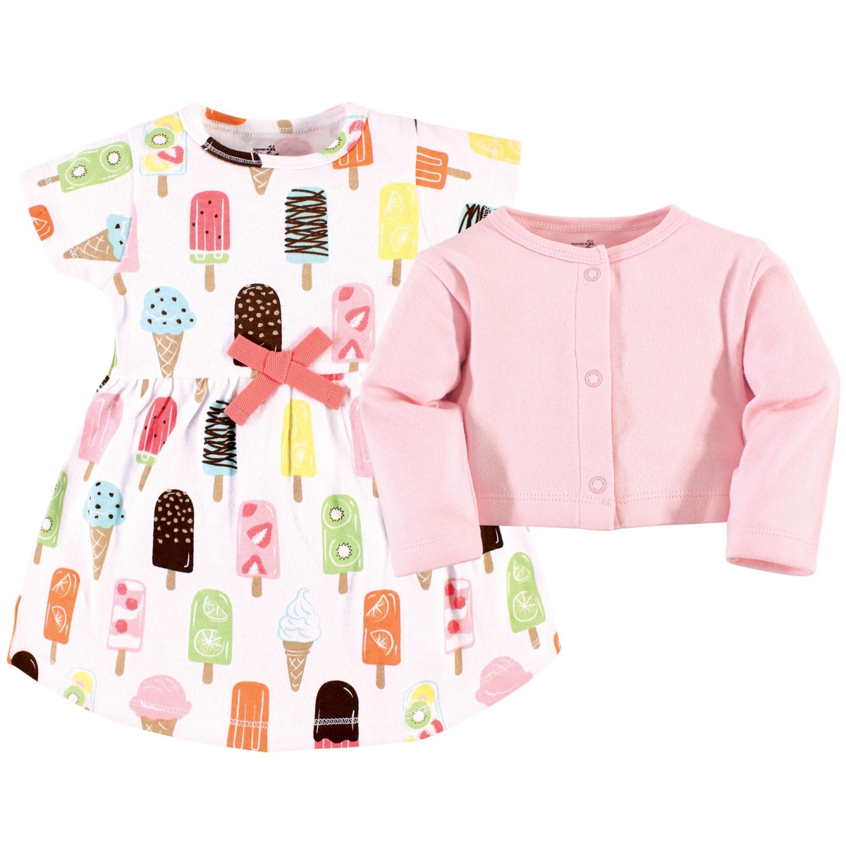 Touched by Nature Baby Girls Baby Organic Cotton Dress and Cardigan,- Popsicle