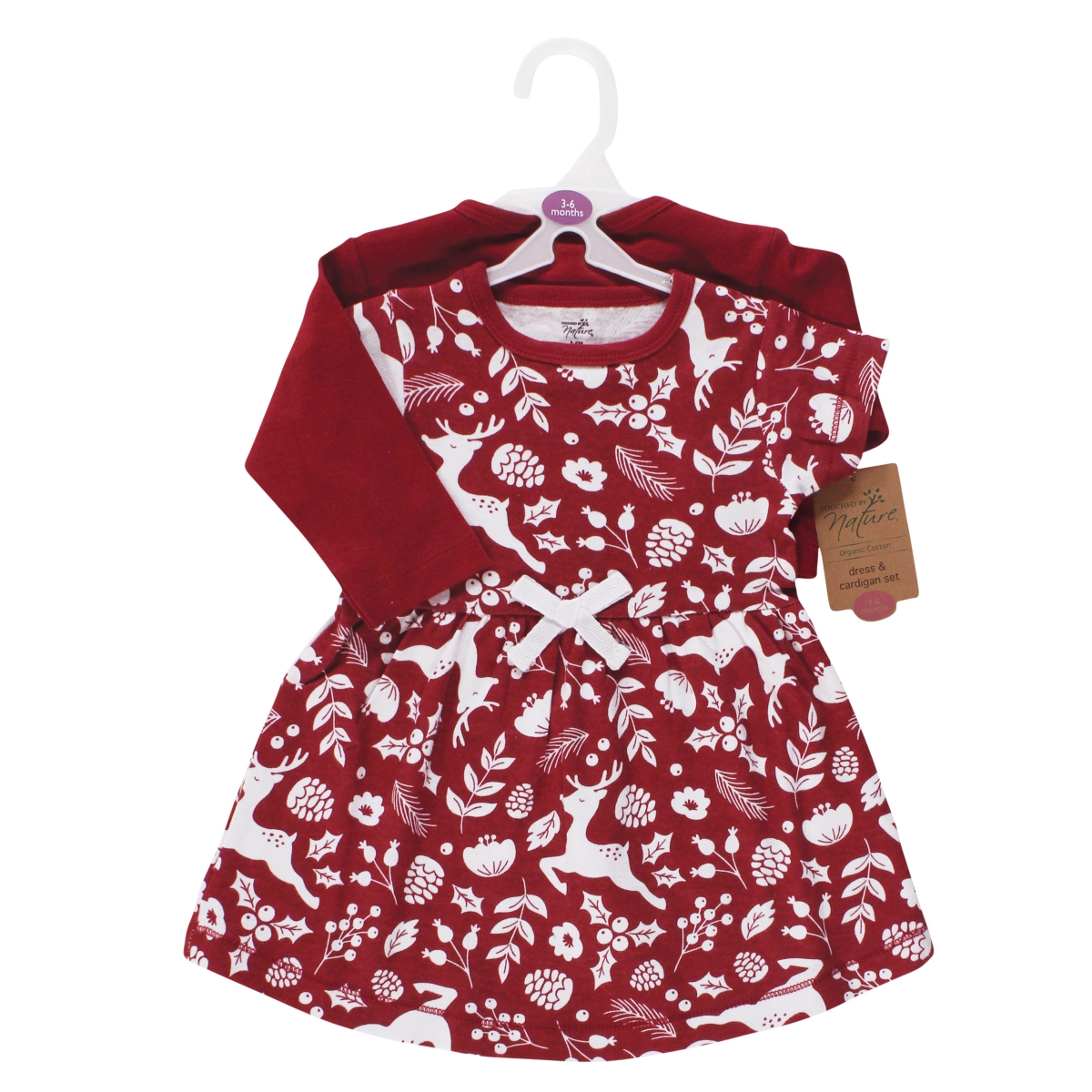 Touched by Nature Baby Girls Organic Cotton Dress and Cardigan,- Red winter folk