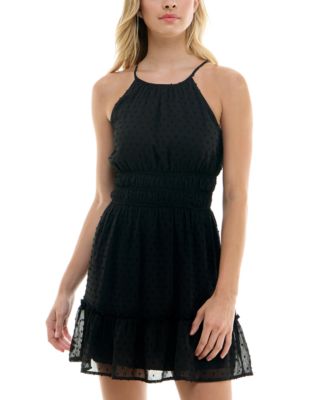 Trixxi - Juniors' Sleeveless Clip-Dot Elastic-Waist Tiered Dress