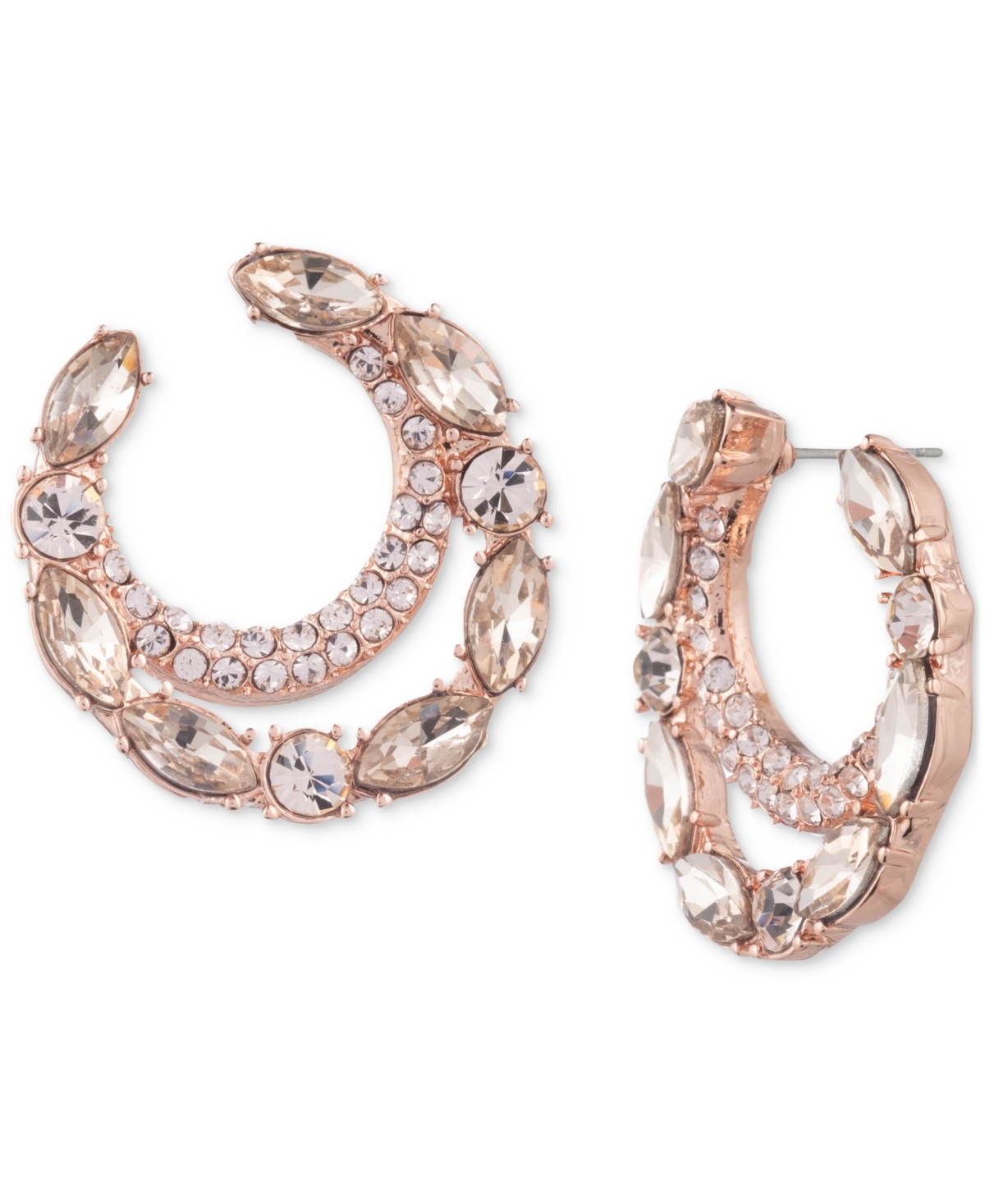 Givenchy Silver-tone Crystal Pave Stone Double Small Hoop Earrings, 0.82" In Rose Gold