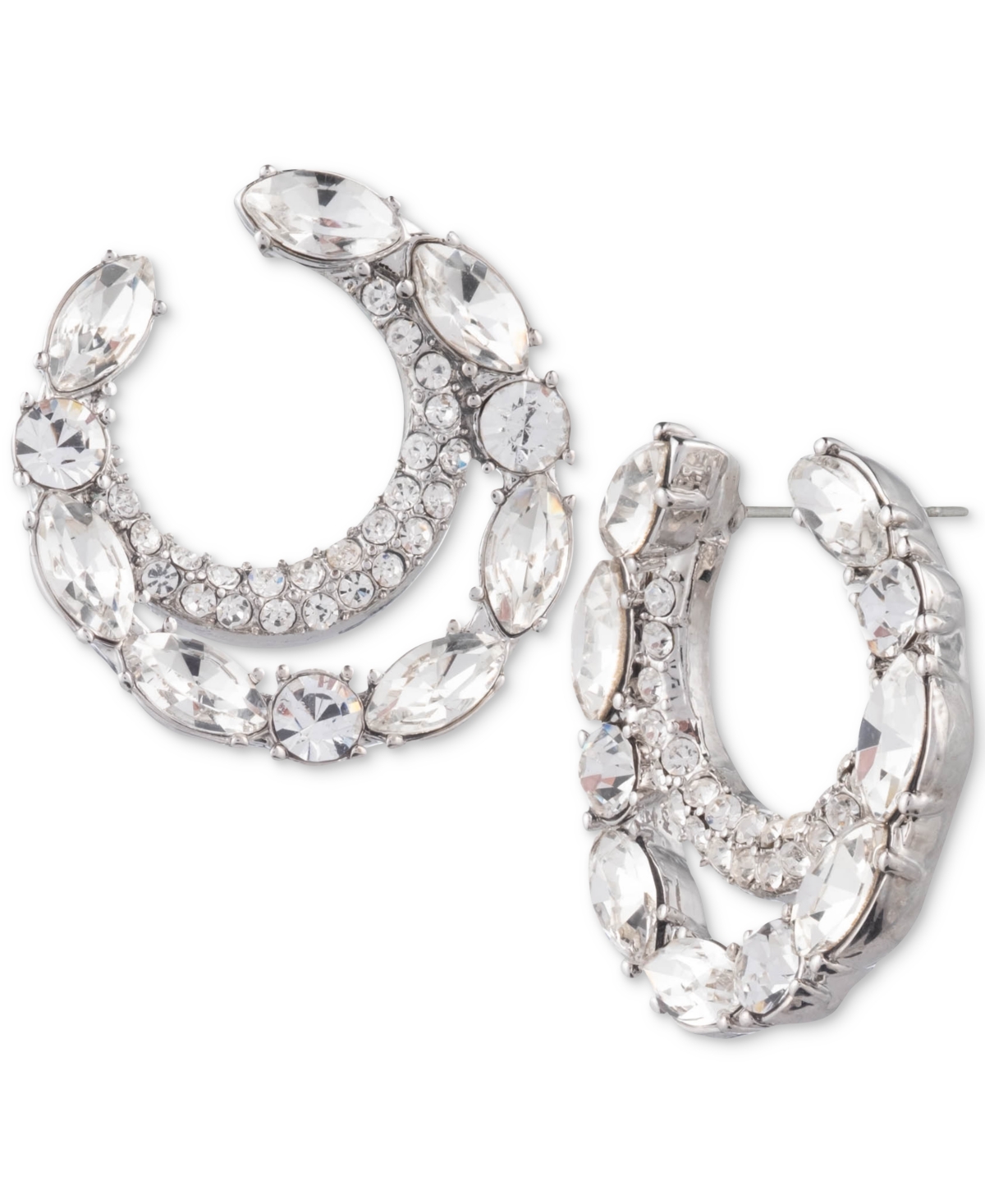 Givenchy Silver-tone Crystal Pave Stone Double Small Hoop Earrings, 0.82"