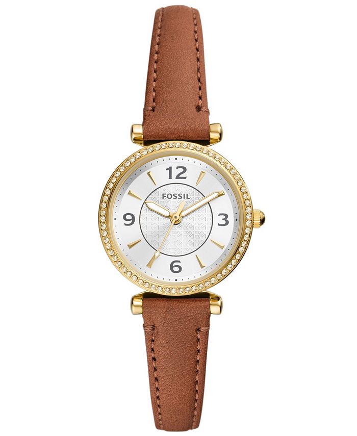 Fossil Women s Carlie Three Hand Medium Brown Genuine Leather