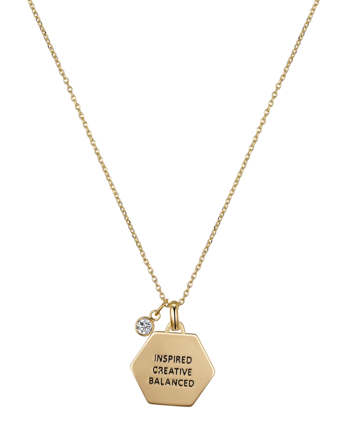 Cubic Zirconia Hexagon Pendant Necklace - Gold