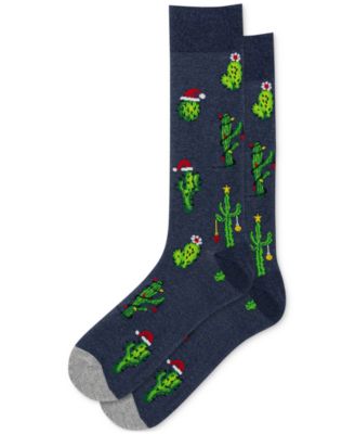 Hot Sox - Men's Holiday Christmas Cactus Patterned Crew Socks