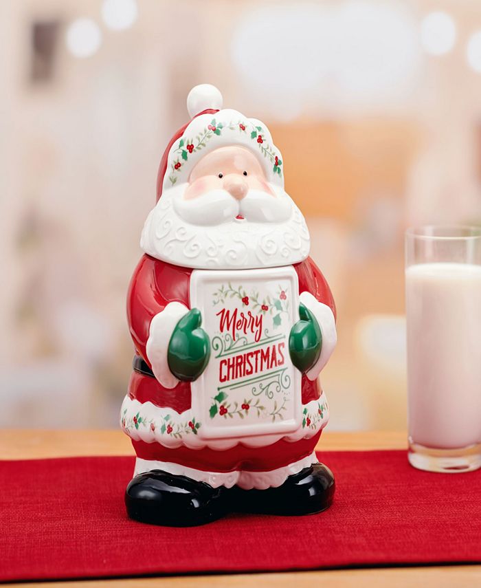 Pfaltzgraff Winterberry 10" Santa Merry Christmas Cookie Jar Macy's