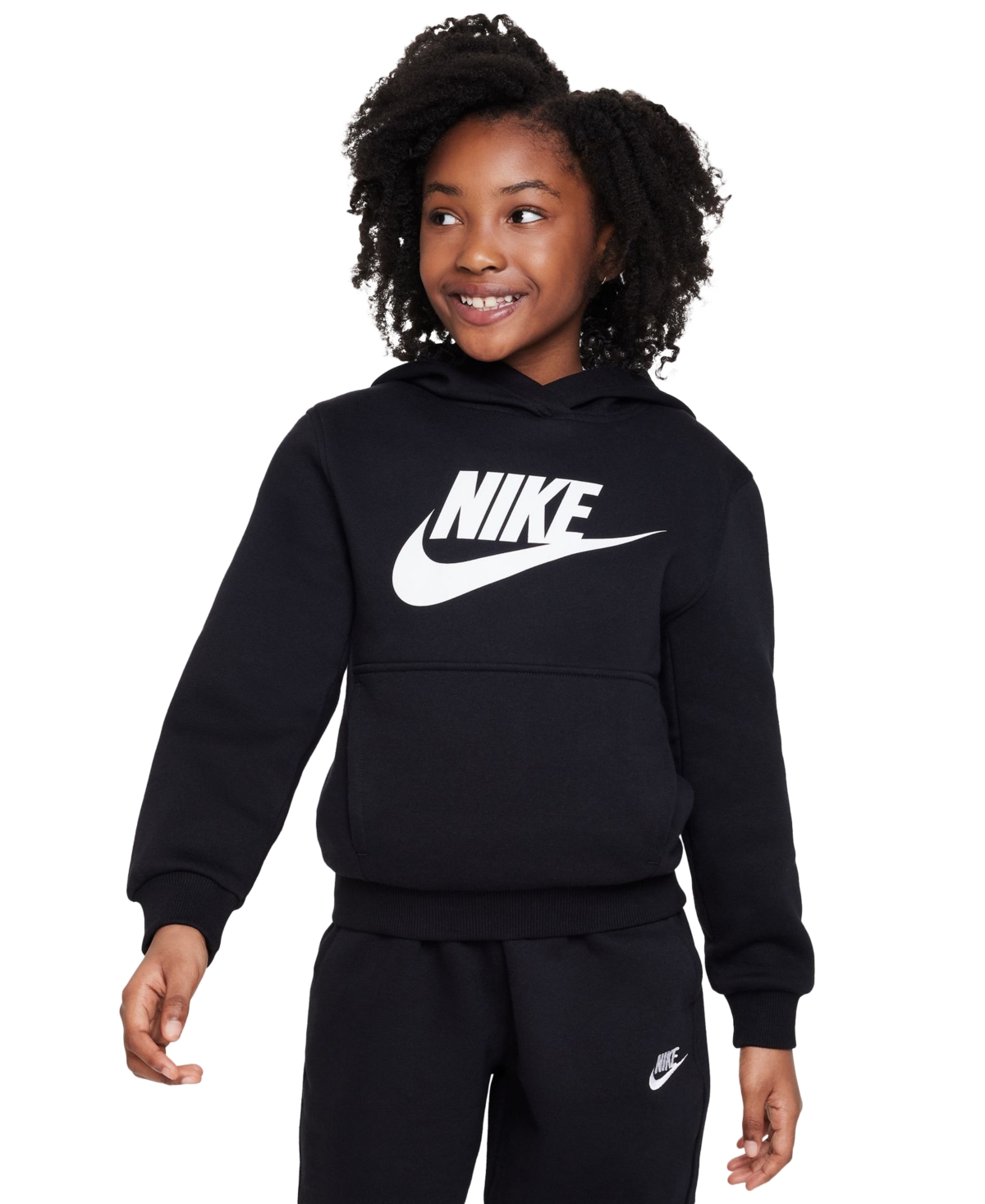 Shop Nike Big Kids' Sportswear Club Fleece Hoodie In Black,white