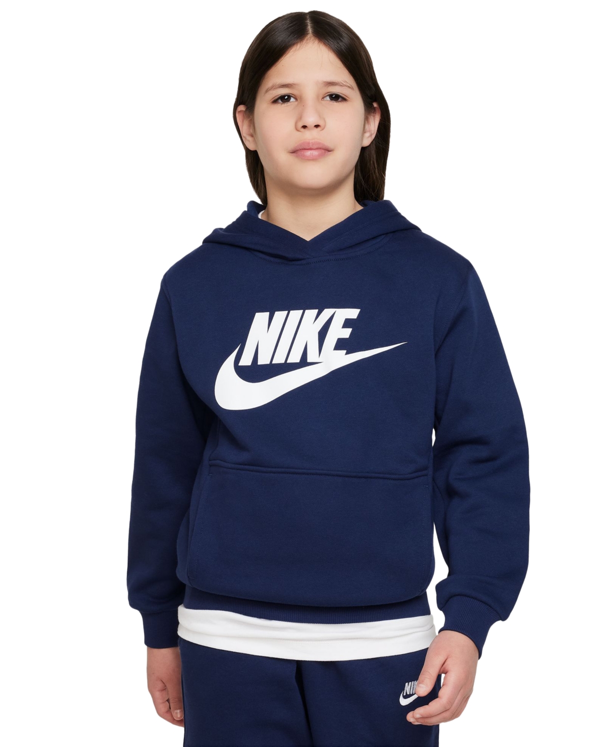Shop Nike Big Kids' Sportswear Club Fleece Hoodie In Midnight Navy,white